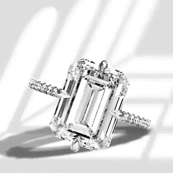 Italo Jewelry Hidden Halo Emerald Cut Engagement and pave band - Picture 11 of 12